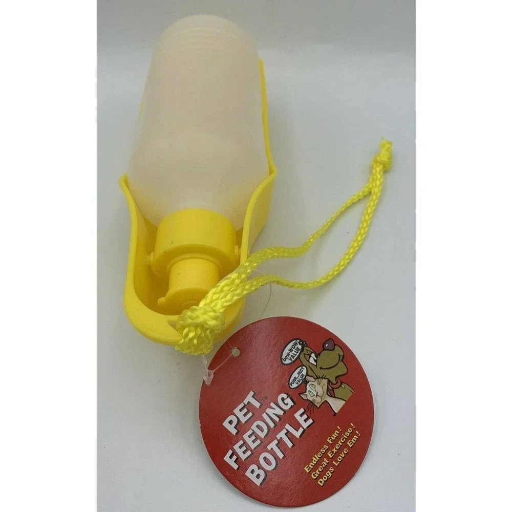 Portable Pet Dog Cat Water Drinking Feeding Bottle Bowl Dish‎ Travel 10oz YELLOW